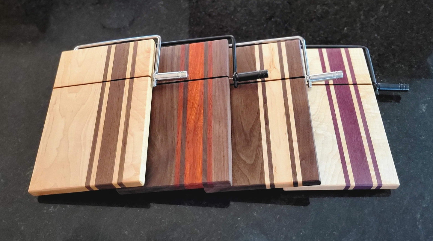 Hardwood Cheeseboards w/ Built-In Cutter | Maple & Walnut | Rally Stripe Single