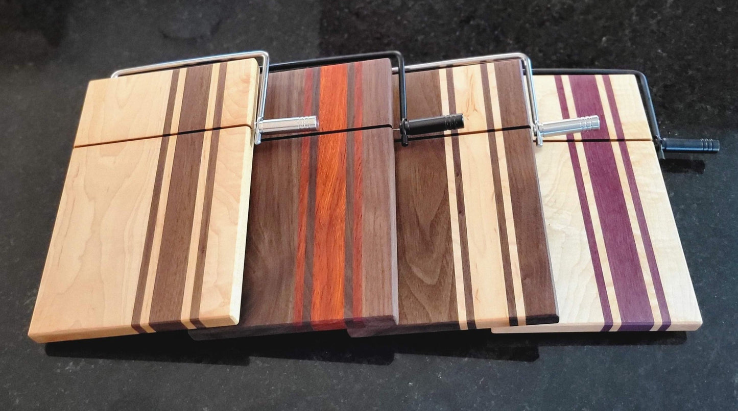 Hardwood Cheeseboard w/ Built-In Cutter | Walnut & Maple | Rally Stripe Single