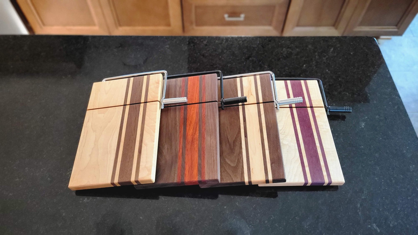 Hardwood Cheeseboards w/ Built-In Cutter | Maple & Purple Heart | Rally Stripe Single