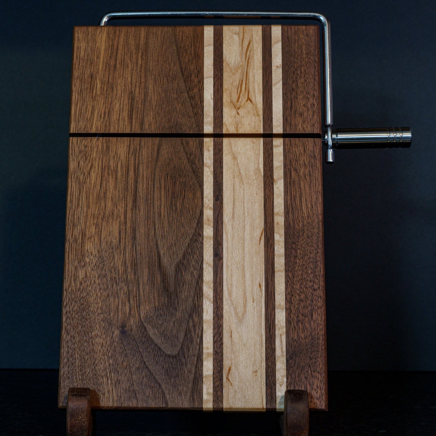Hardwood Cheeseboard w/ Built-In Cutter | Walnut & Maple | Rally Stripe Single