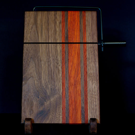 Hardwood Cheeseboards w/ Built-In Cutter | Walnut & Padauk | Rally Stripe Single