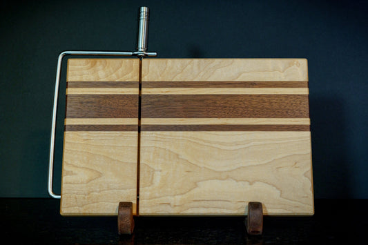 Hardwood Cheeseboards w/ Built-In Cutter | Maple & Walnut | Rally Stripe Single