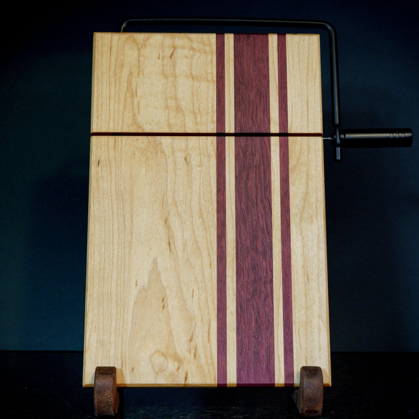 Hardwood Cheeseboards w/ Built-In Cutter | Maple & Purple Heart | Rally Stripe Single