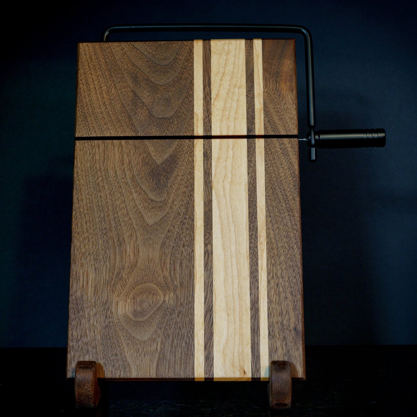 Hardwood Cheeseboard w/ Built-In Cutter | Walnut & Maple | Rally Stripe Single