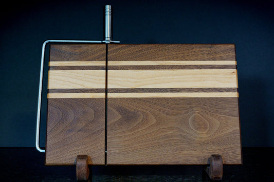 Hardwood Cheeseboard w/ Built-In Cutter | Walnut & Maple | Rally Stripe Single