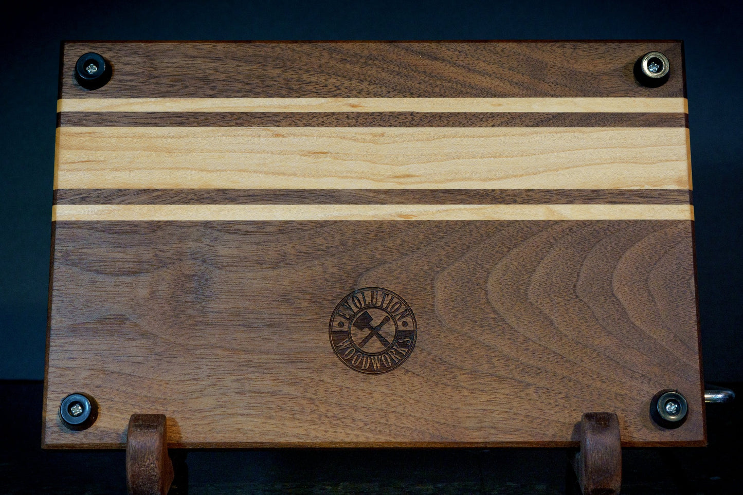 Hardwood Cheeseboard w/ Built-In Cutter | Walnut & Maple | Rally Stripe Single