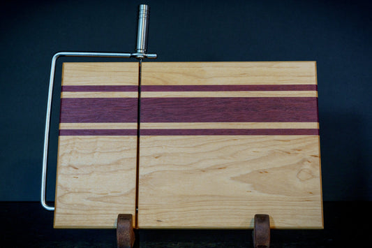 Hardwood Cheeseboards w/ Built-In Cutter | Maple & Purple Heart | Rally Stripe Single
