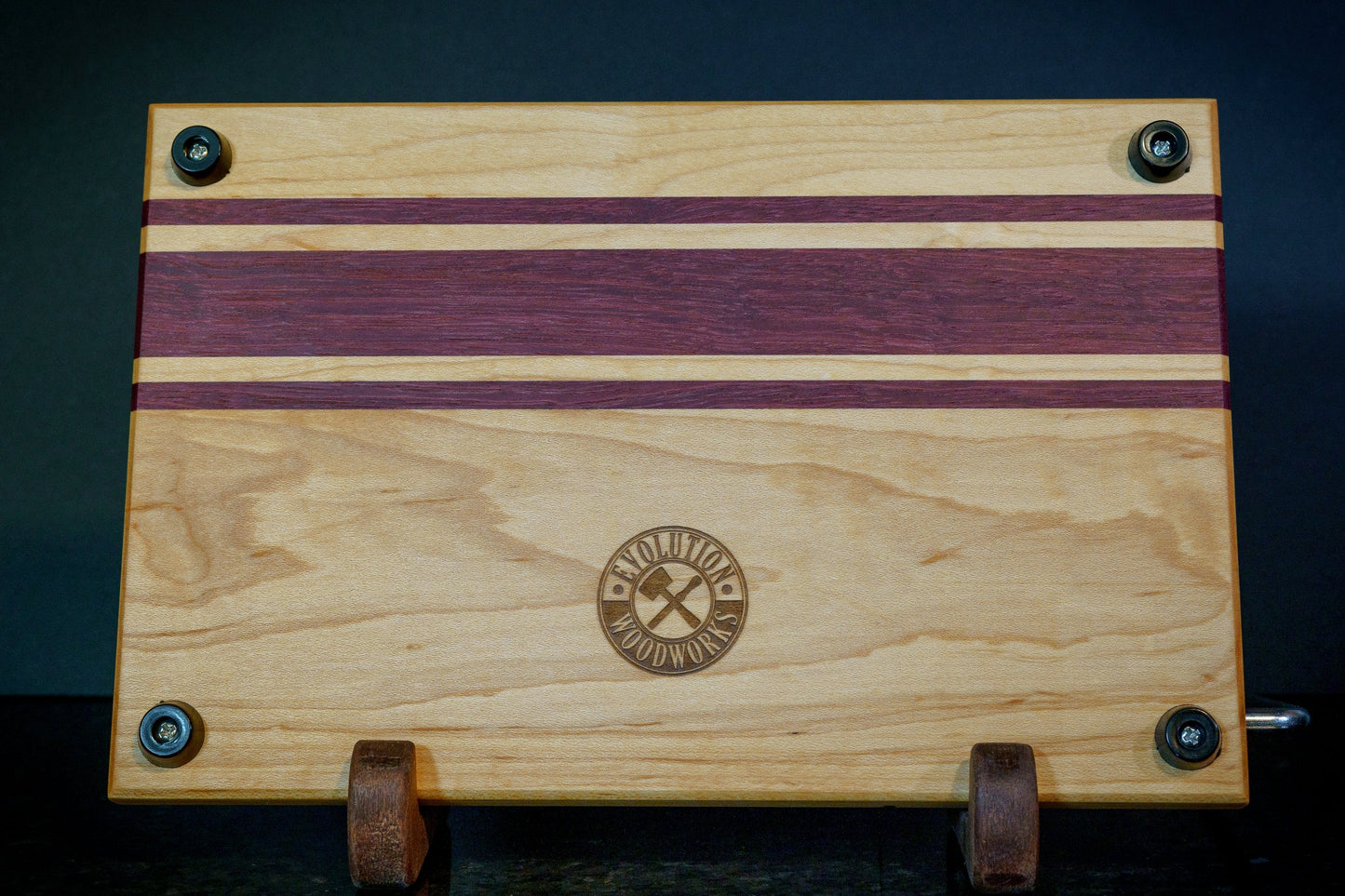 Hardwood Cheeseboards w/ Built-In Cutter | Maple & Purple Heart | Rally Stripe Single