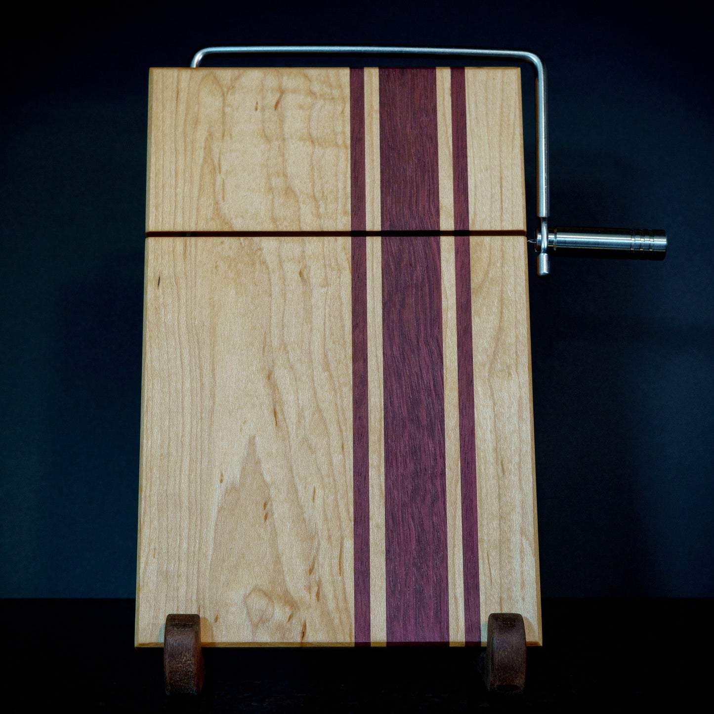 Hardwood Cheeseboards w/ Built-In Cutter | Maple & Purple Heart | Rally Stripe Single