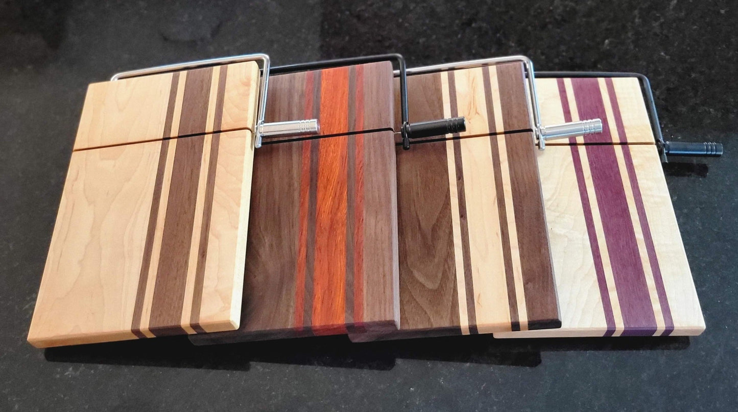 Hardwood Cheeseboards w/ Built-In Cutter | Walnut & Padauk | Rally Stripe Single