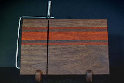 Hardwood Cheeseboards w/ Built-In Cutter | Walnut & Padauk | Rally Stripe Single