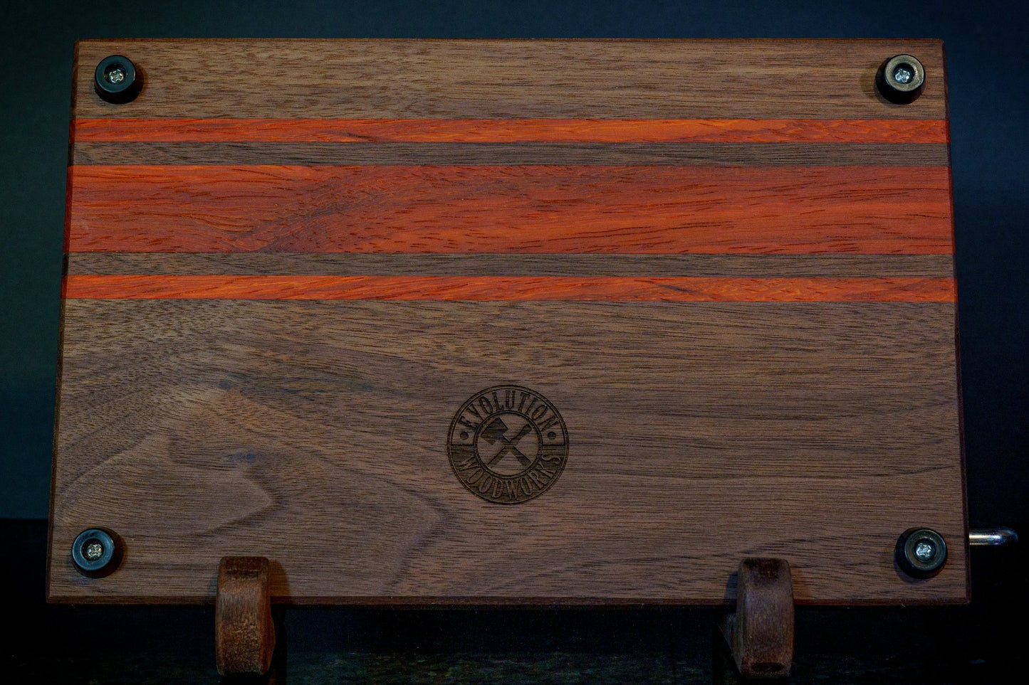 Hardwood Cheeseboards w/ Built-In Cutter | Walnut & Padauk | Rally Stripe Single