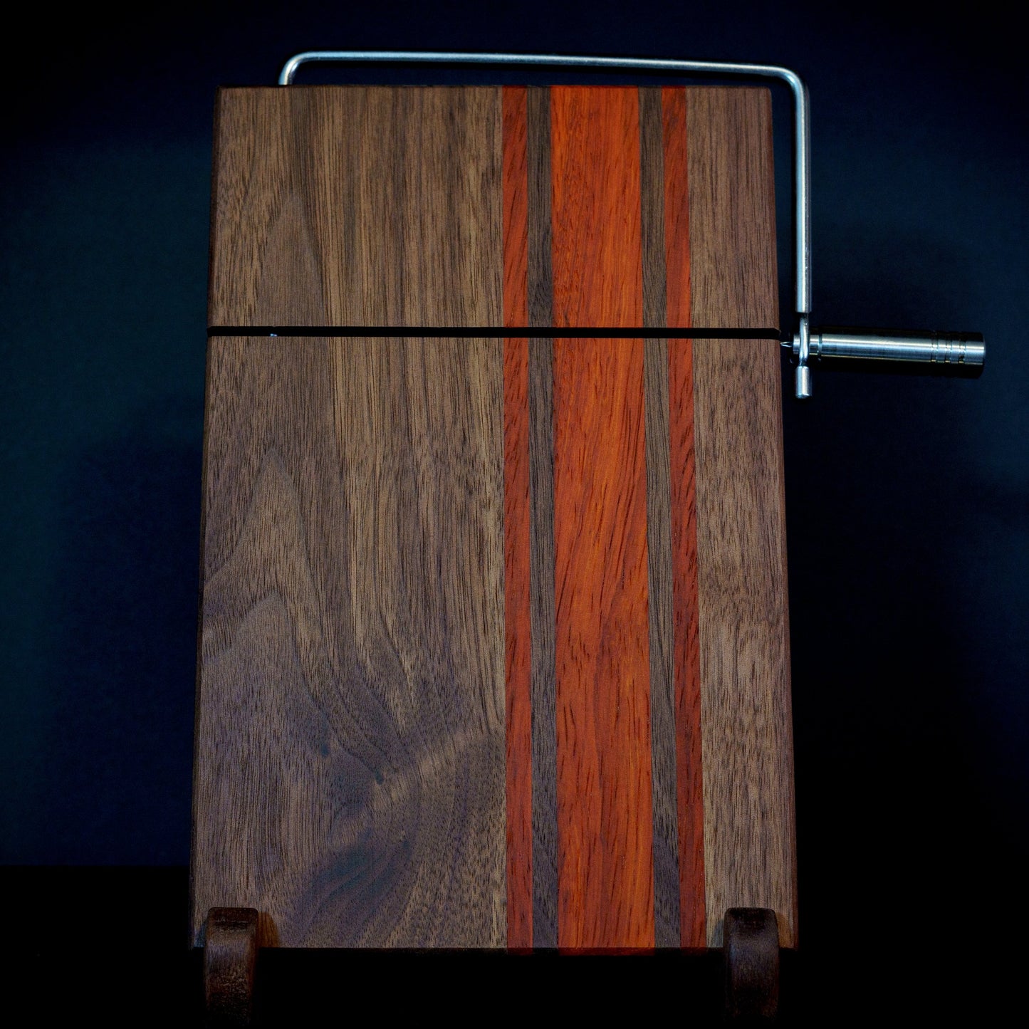 Hardwood Cheeseboards w/ Built-In Cutter | Walnut & Padauk | Rally Stripe Single