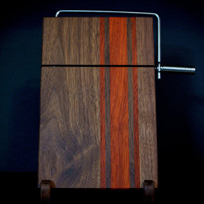 Hardwood Cheeseboards w/ Built-In Cutter | Walnut & Padauk | Rally Stripe Single