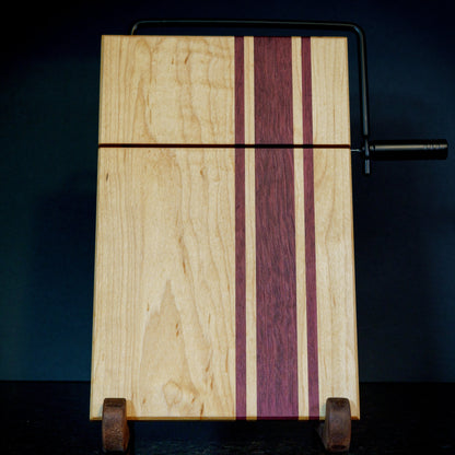 Hardwood Cheeseboards w/ Built-In Cutter | Maple & Purple Heart | Rally Stripe Single