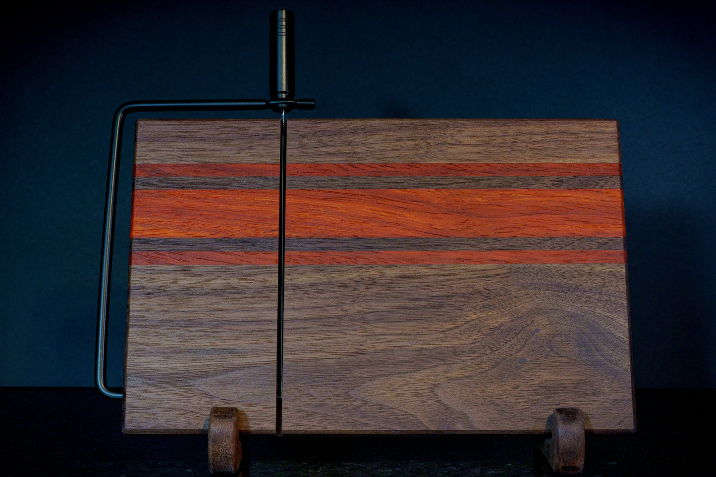 Hardwood Cheeseboards w/ Built-In Cutter | Walnut & Padauk | Rally Stripe Single