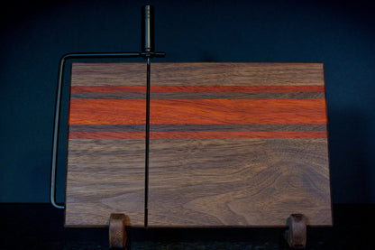 Hardwood Cheeseboards w/ Built-In Cutter | Walnut & Padauk | Rally Stripe Single