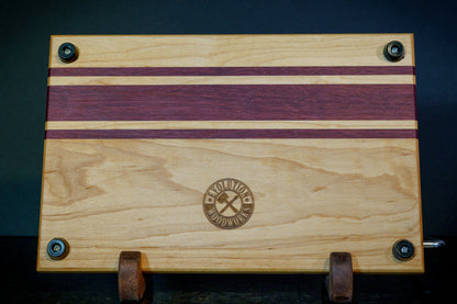 Hardwood Cheeseboards w/ Built-In Cutter | Maple & Purple Heart | Rally Stripe Single